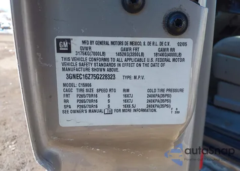 2005 Chevrolet Suburban 1500 Ls from USA, damaged, VIN 3GNEC16Z75G228323